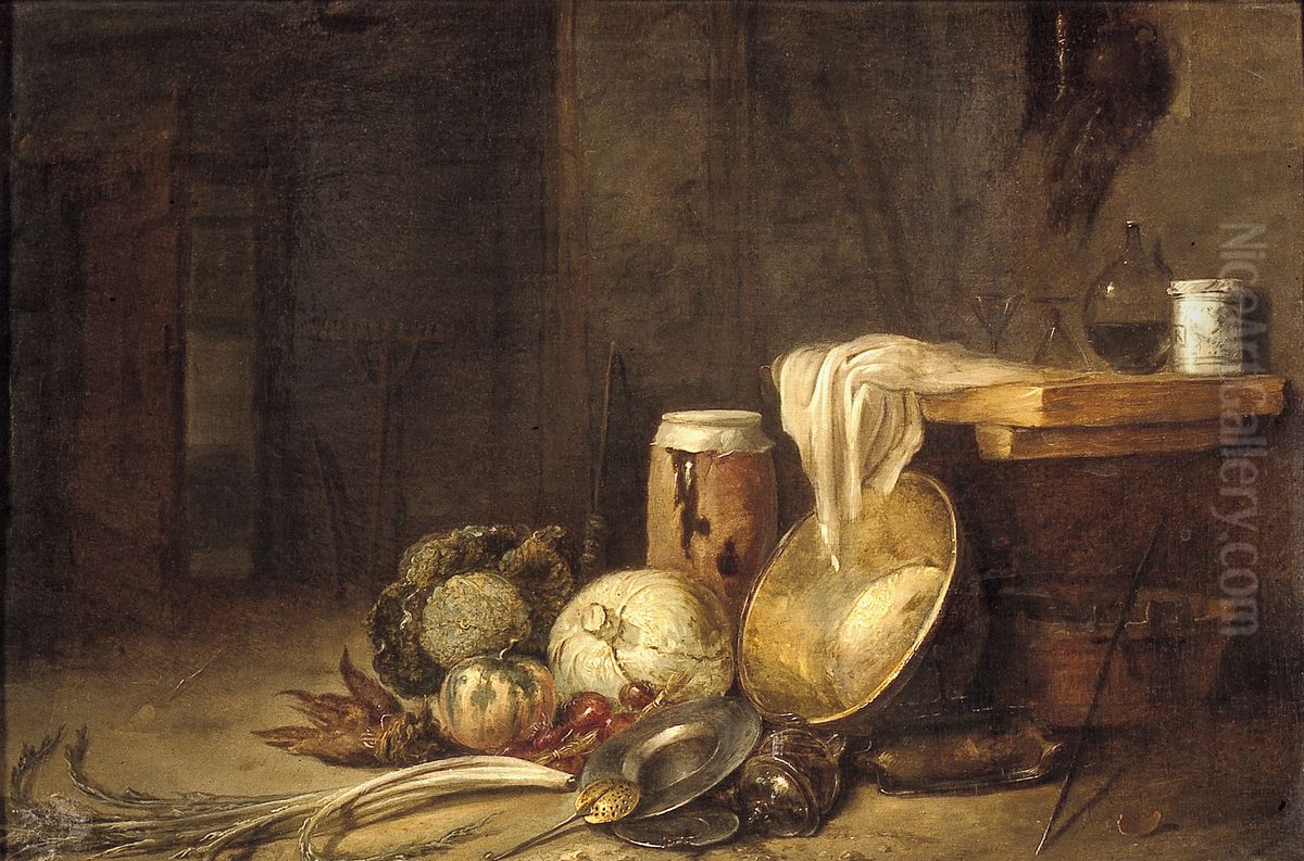 Stilleven met groenten in boereninterieur Oil Painting by Willem Kalf