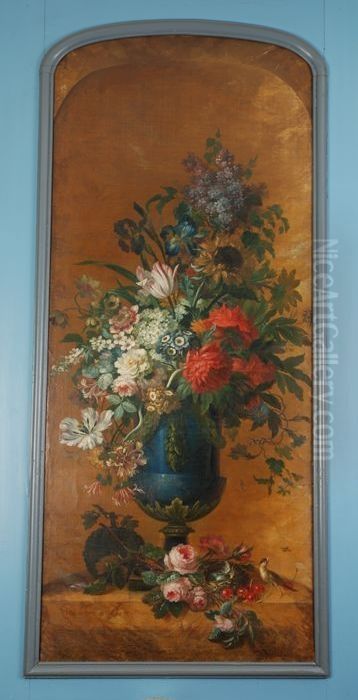 Penantstuk, vaas met bloemstuk in nis Oil Painting by Willem van Leen
