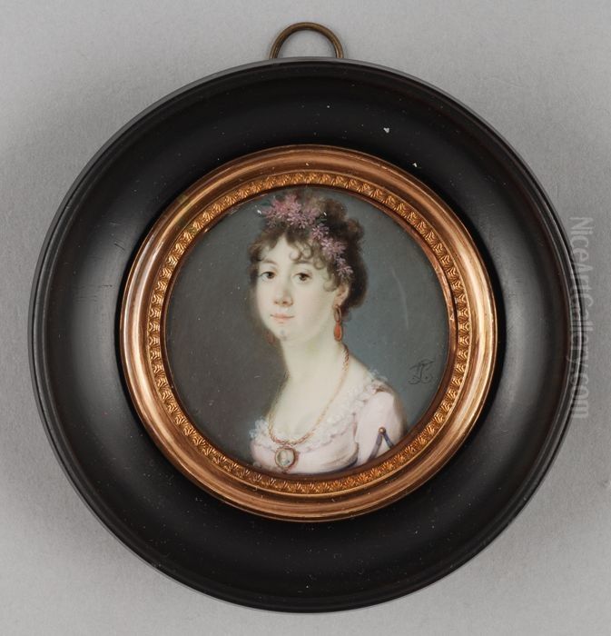 Portretminiatuur van Augusta Carolina Prinses van Hohenlohe-Langenburg Oil Painting by Leonardus Temminck