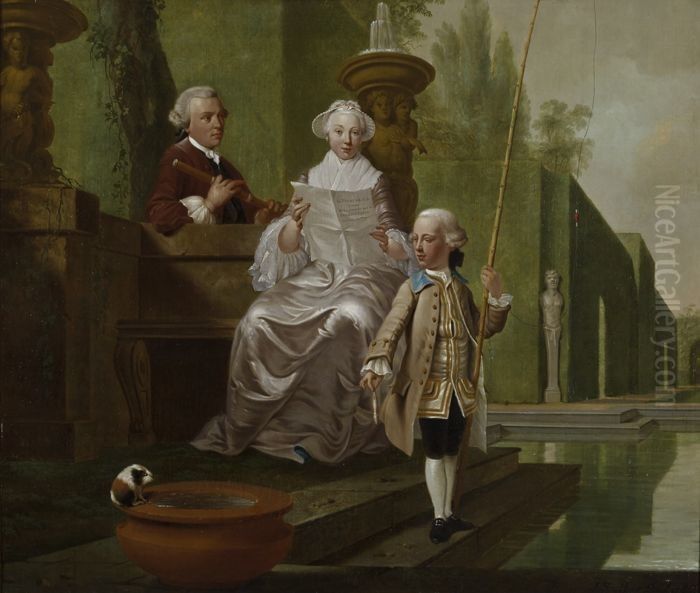 Portret van Cunera van Rijckevorsel (1722-1782), Isaac Hubert (1725-1798) en Isaac Hubert jr (1756-1839) Oil Painting by Jan Stolker