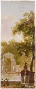 Wallpaper glued to cabinet door panel with park landscape