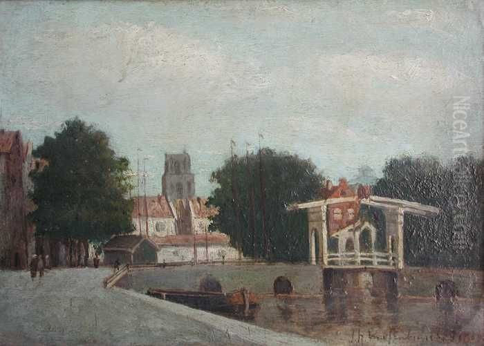 Gezicht op de Leuvehaven en de Leuvebrug Oil Painting by Johan Hendrik Weissenbruch