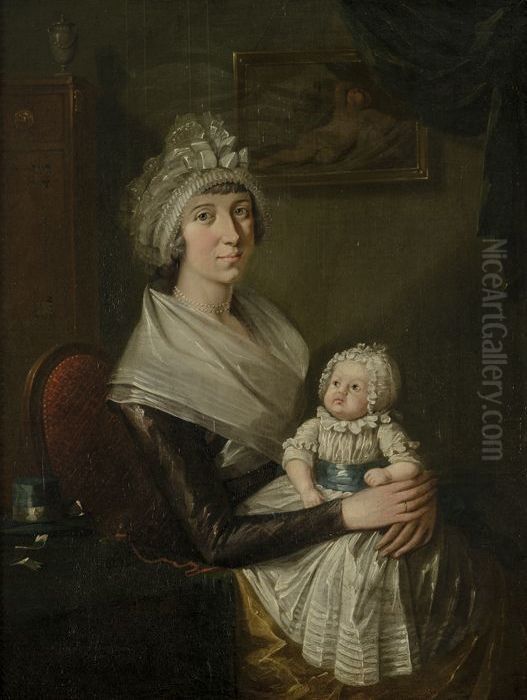 Portret van Geertruy van Claveren (1768-1823) en zoontje Wilhelmus van den Berg (geb. 1794) Oil Painting by Gijsbertus Johannus van den Berg