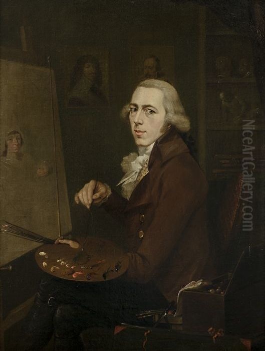 Portret van Gijsbertus Johannes van den Berg, zelfportret (1769-1817) Oil Painting by Gijsbertus Johannus van den Berg
