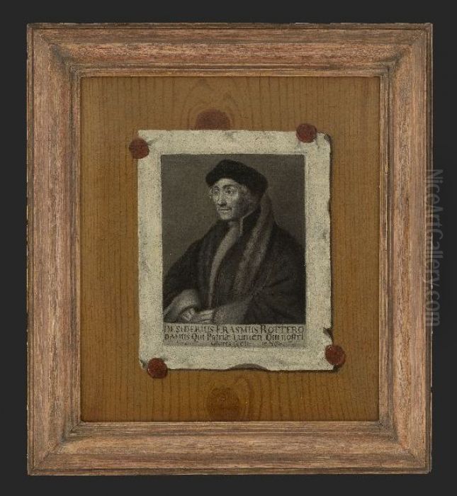 Portret van Desiderius Erasmus geschilderd als trompe-l'oeil papier verzegeld op plank Oil Painting by Evert Collier