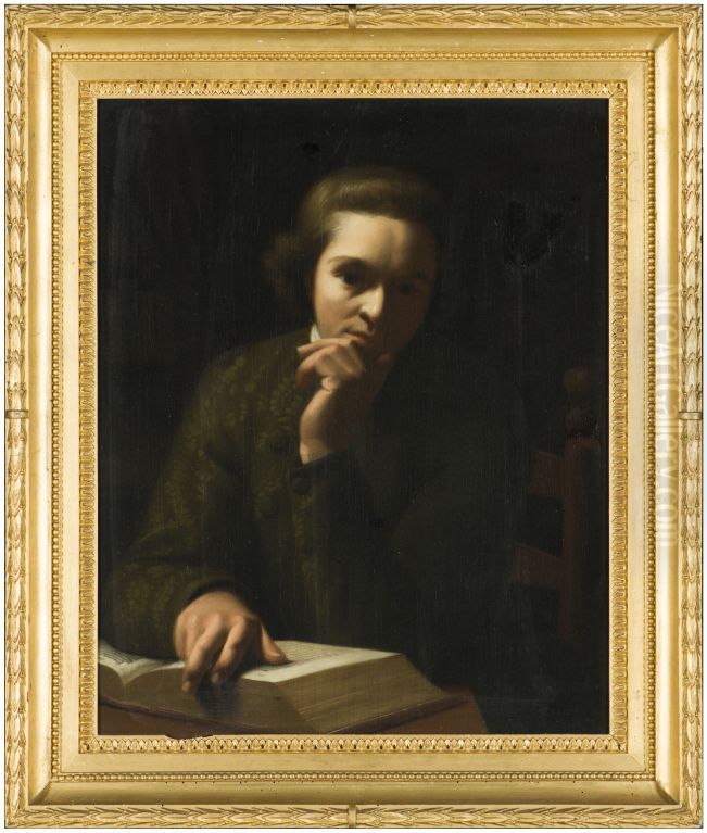 Portret van een peinzende jongeling met boek Oil Painting by Willem Bartel Van Der Kooi