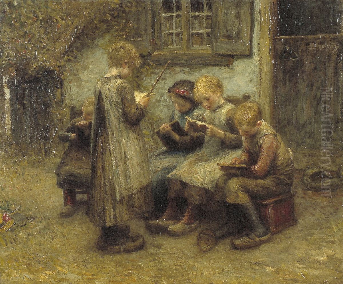 Schooltje spelen Oil Painting by Bernard Blommers