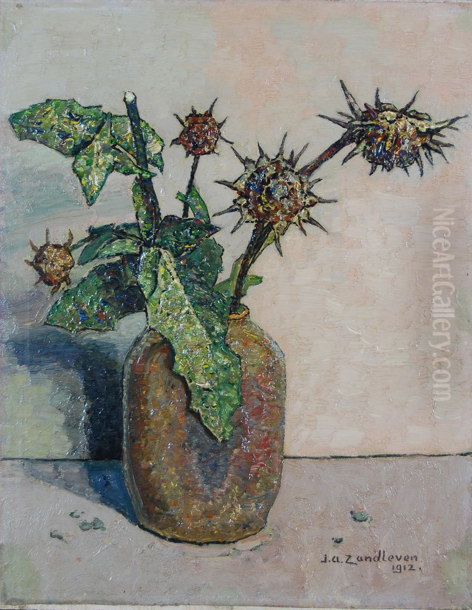 Stilleven van distels in een kruikje Oil Painting by Jan Adam Zandleven