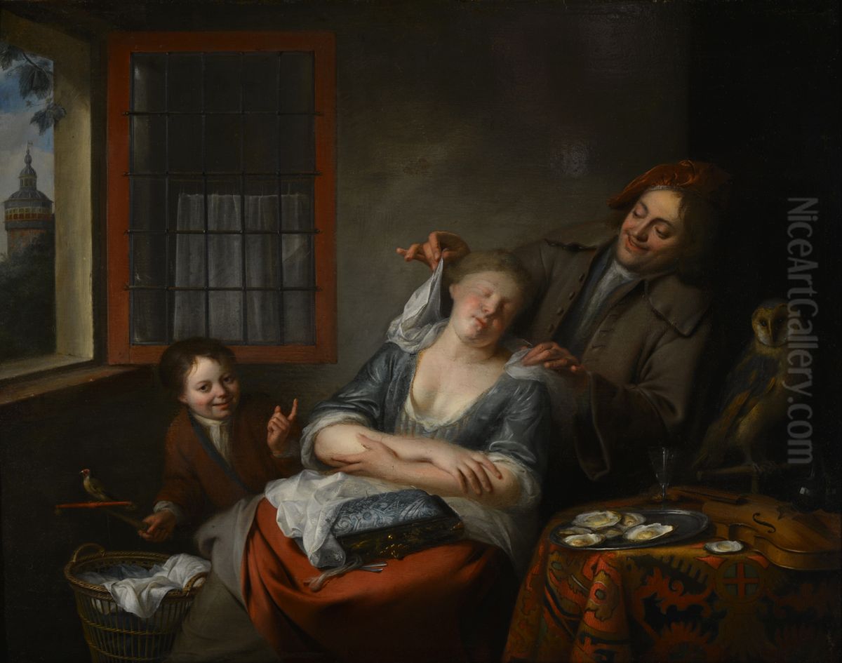 Slapend vrouwtje Oil Painting by Adriaan Van Der Burg