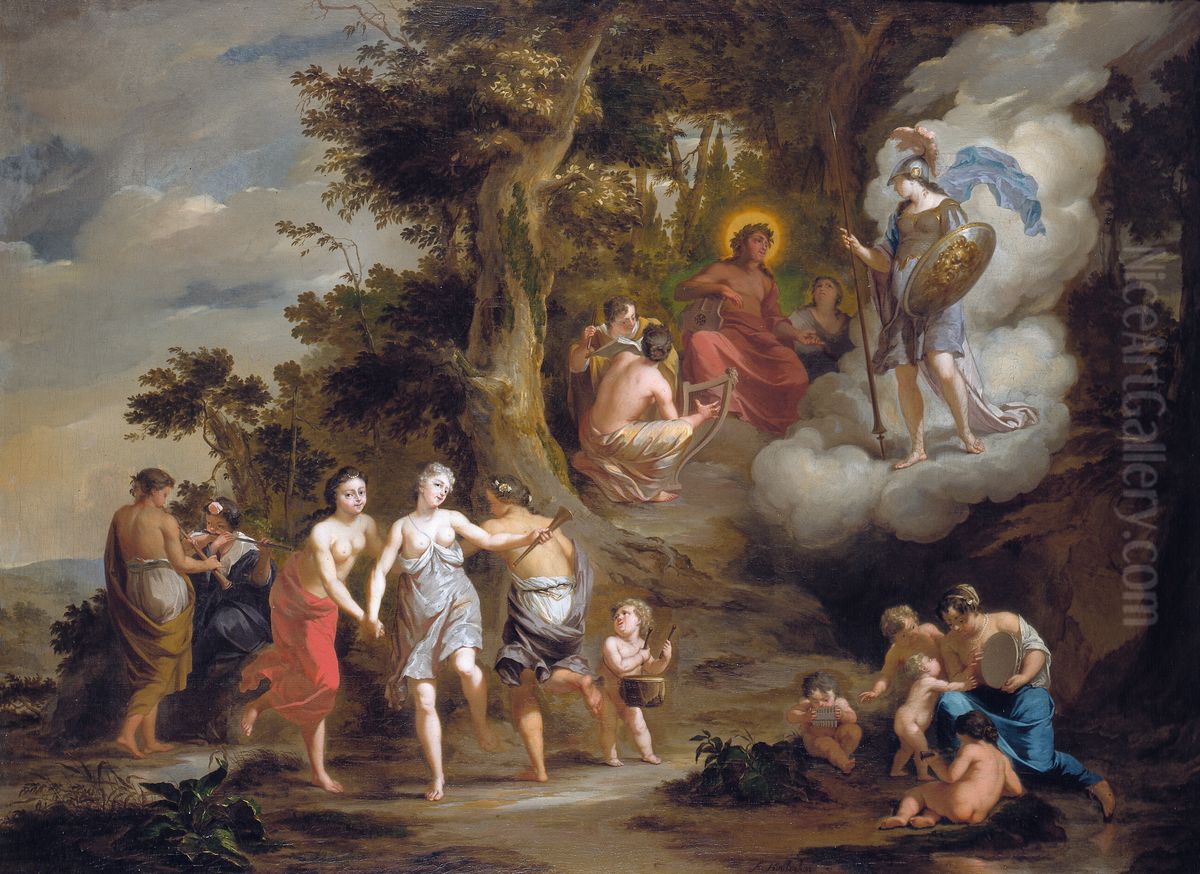 Pallas Athene Visiting Apollo on theParnassus Oil Painting by Arnold Houbraken