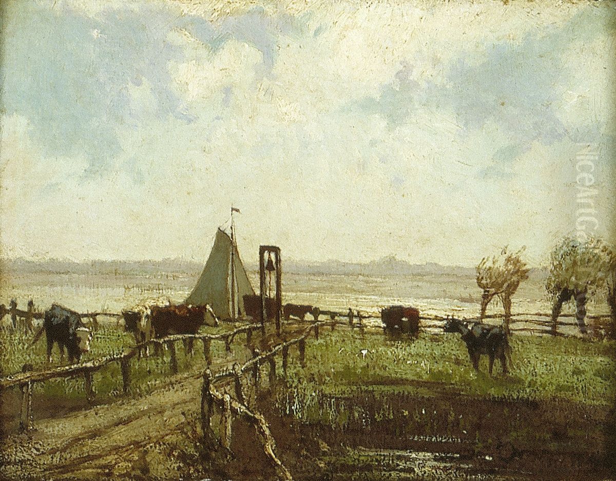 Rivierlandschap met meerplaats voor veer Oil Painting by Willem Maris