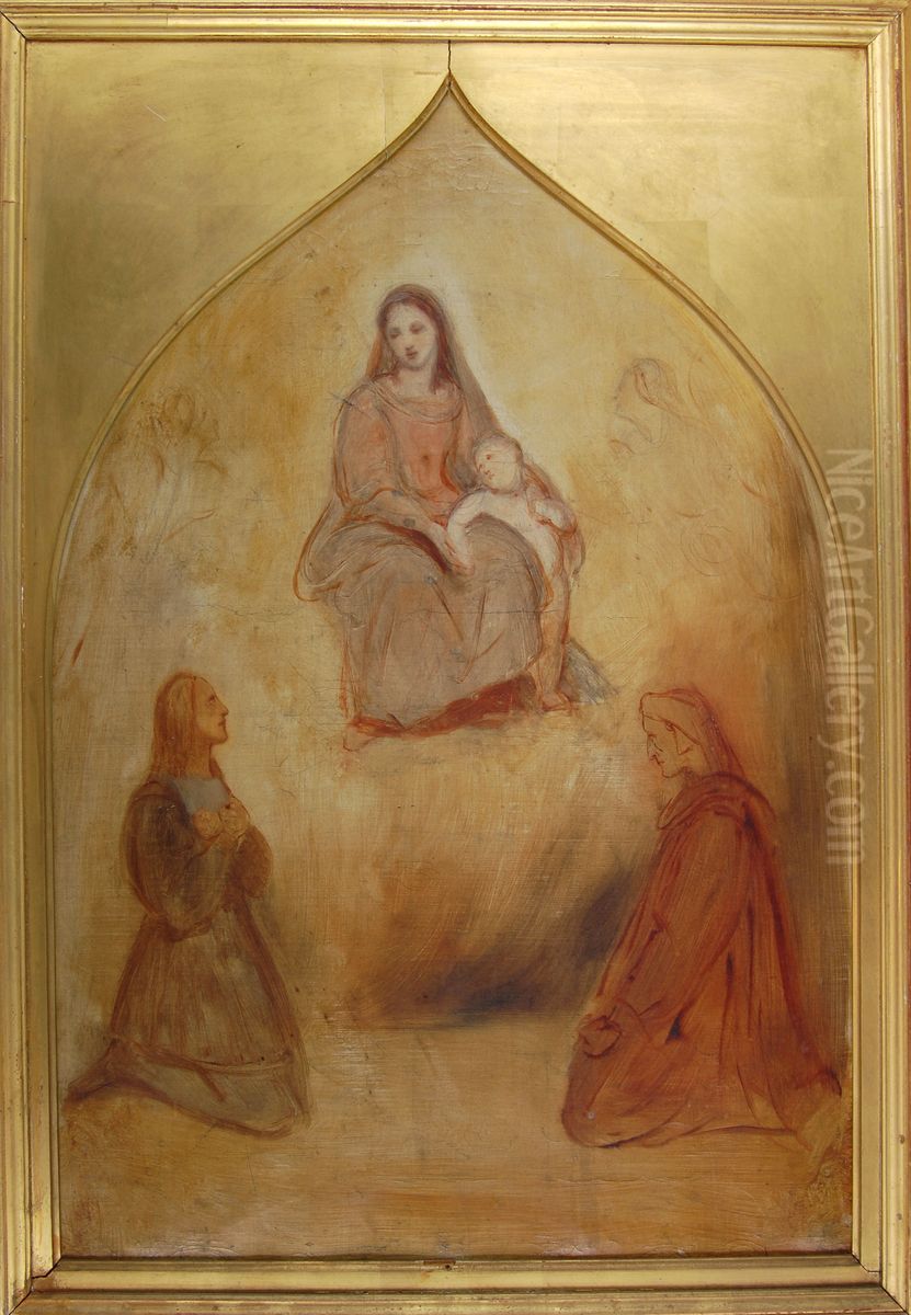 The Painter Raphael and the Poet Dante in Adoration Before the Blessed Virgin and Child Oil Painting by Ary Scheffer