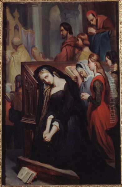 Gretchen in de kerk Oil Painting by Ary Scheffer