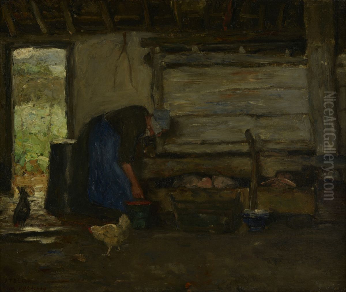 In de schuur Oil Painting by Bernard Koldeweij