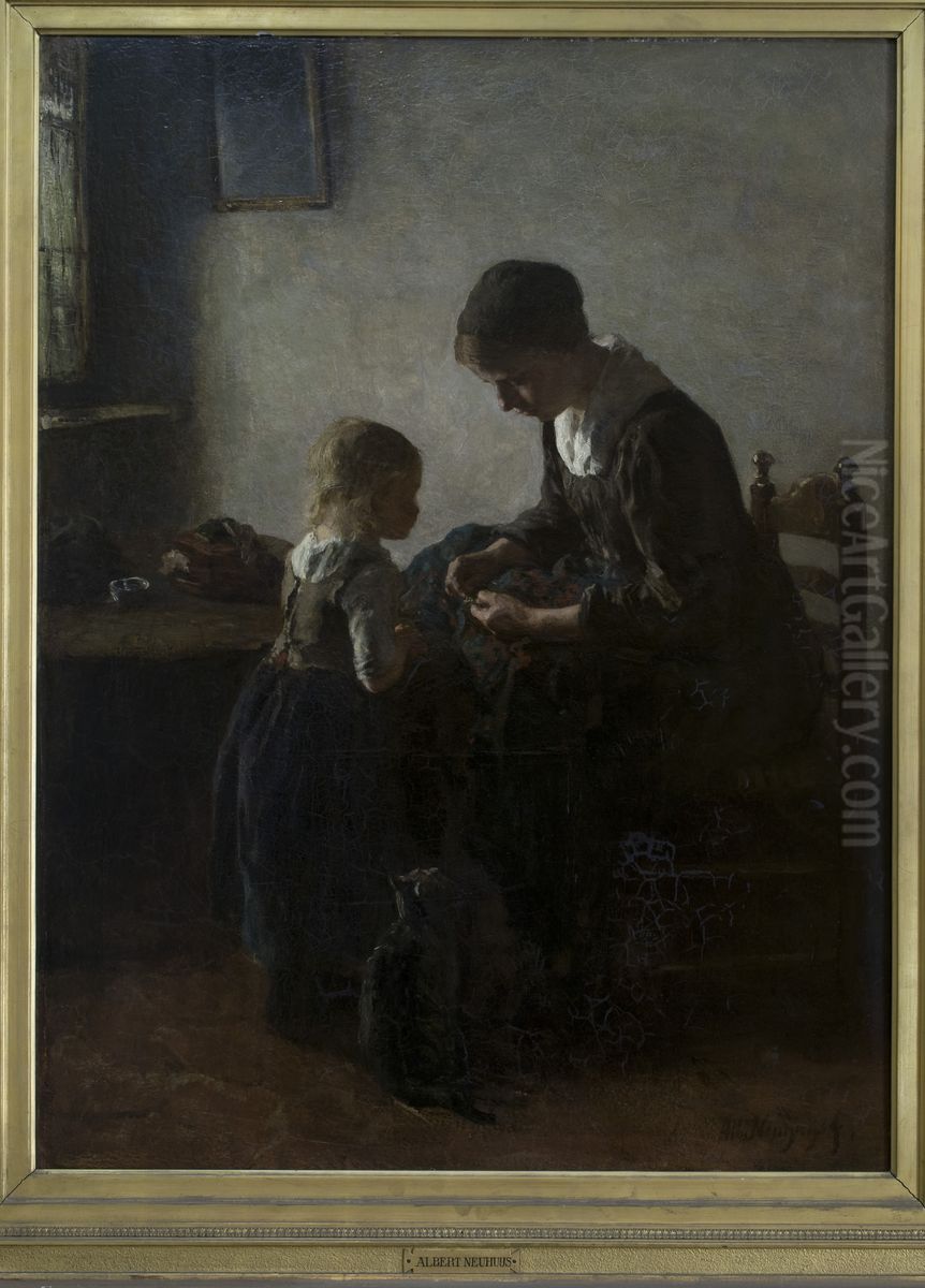De eerste les Oil Painting by Albert Neuhuys