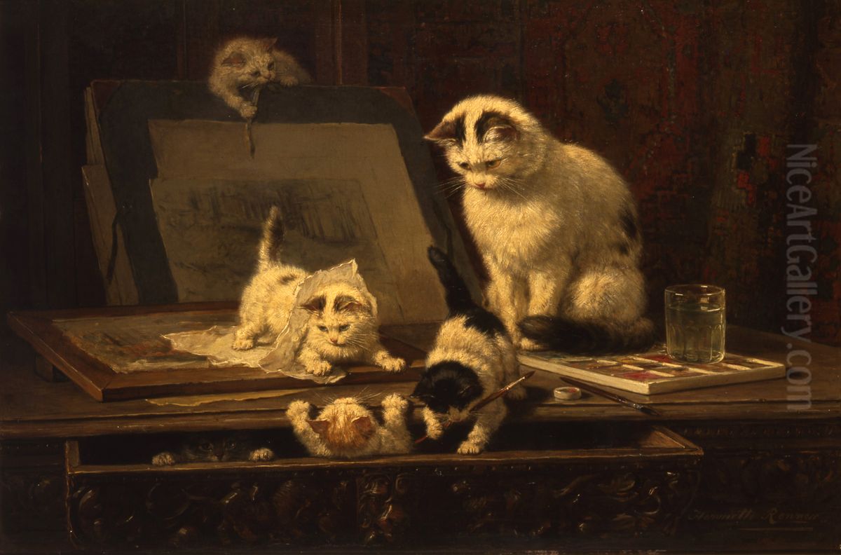 De teekenaars Oil Painting by Henriette Ronner-Knip