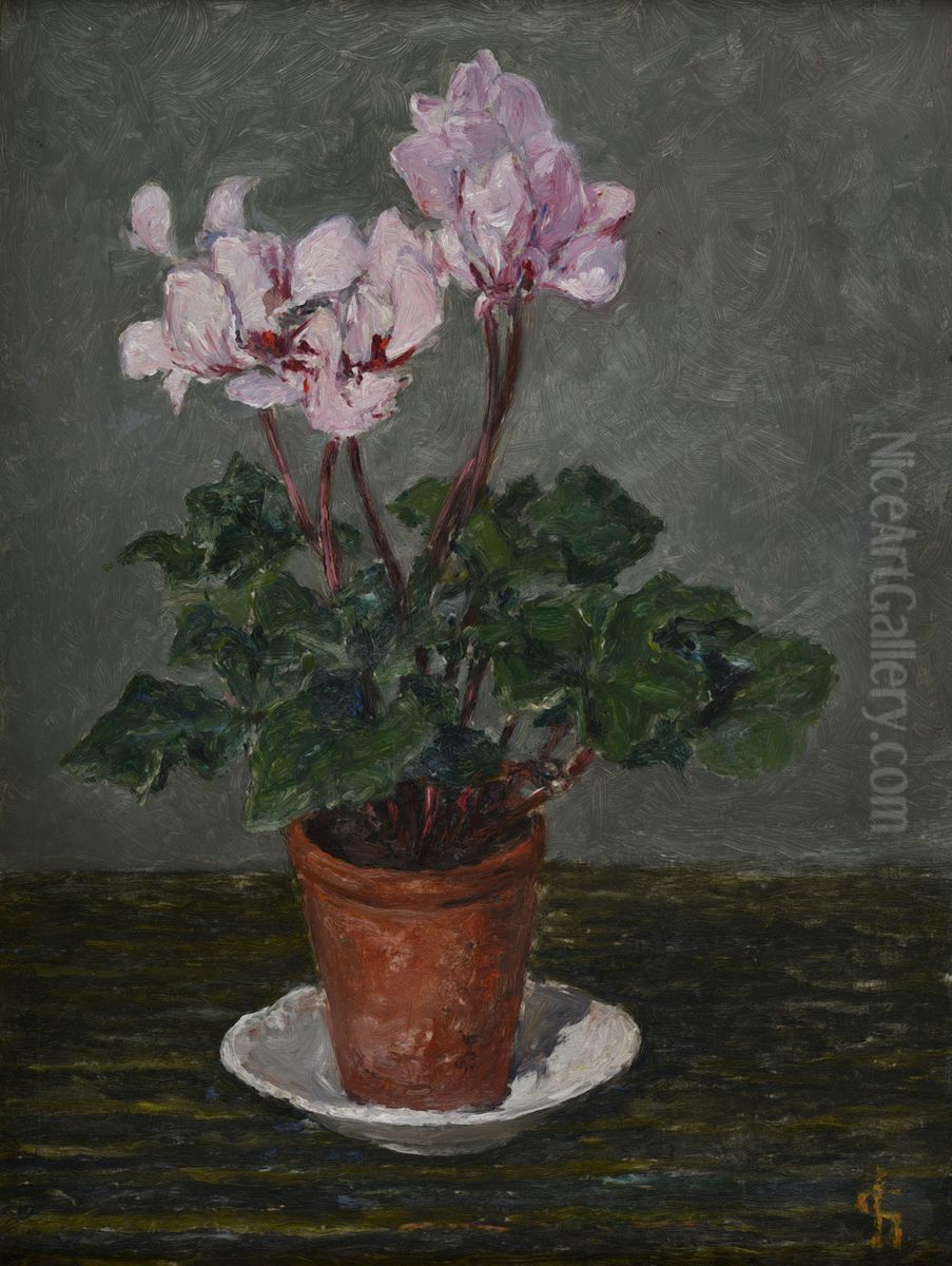 Stilleven met cyclaam Oil Painting by Carel Nicolaas Storm van 's-Gravesande