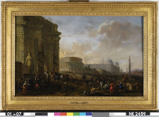 Roman town with soldiers Oil Painting by Jacob Van Der Ulft