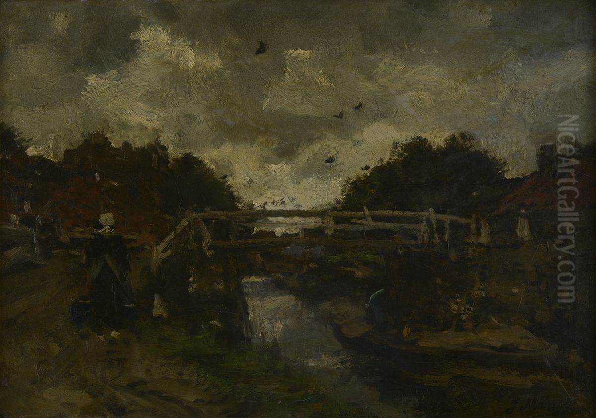 Houten brug Oil Painting by Jacob Maris