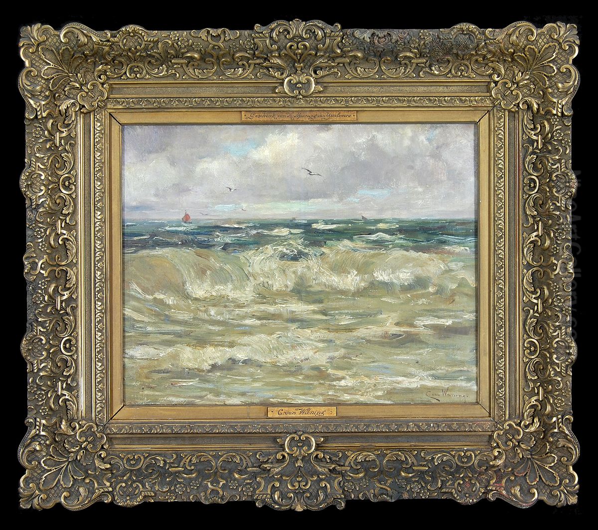 Noordzee bij grijs weer Oil Painting by Kees Van Waning