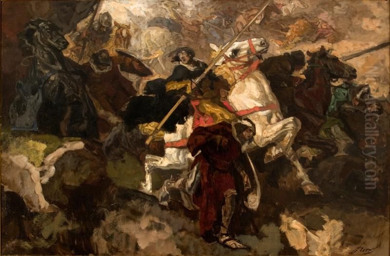 Leger op mars Oil Painting by Johannes Hendricus Jurres