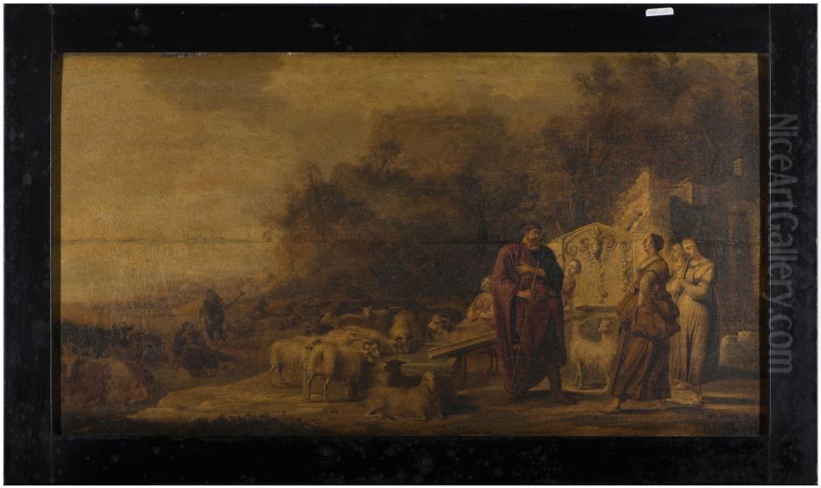 Mozes en de dochters van Jethro in Midian Oil Painting by Gerrit Claesz Bleker