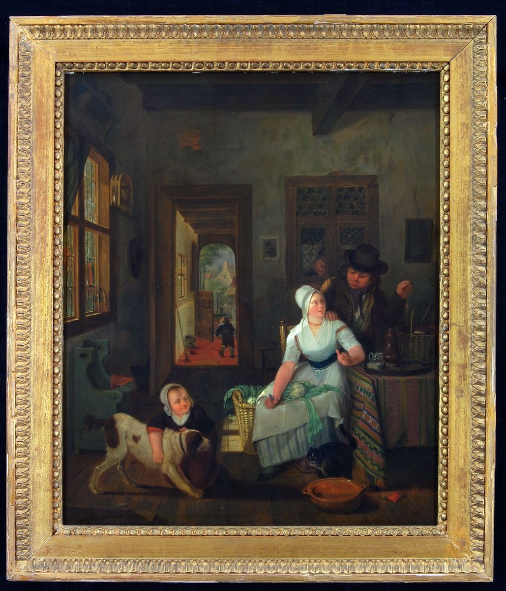 Interieur met figuren Oil Painting by Johann Baptist Scheffer