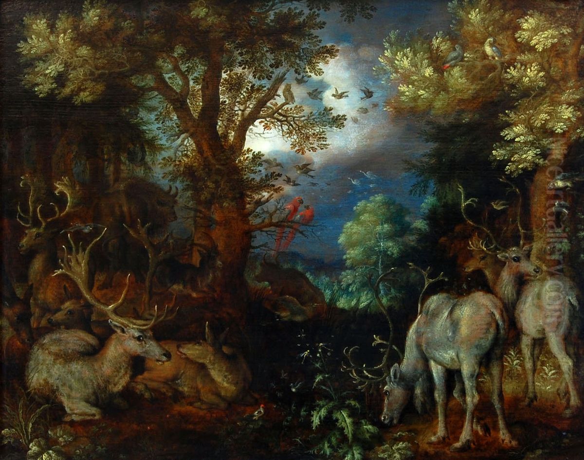 Boslandschap met herten Oil Painting by Roelant Savery
