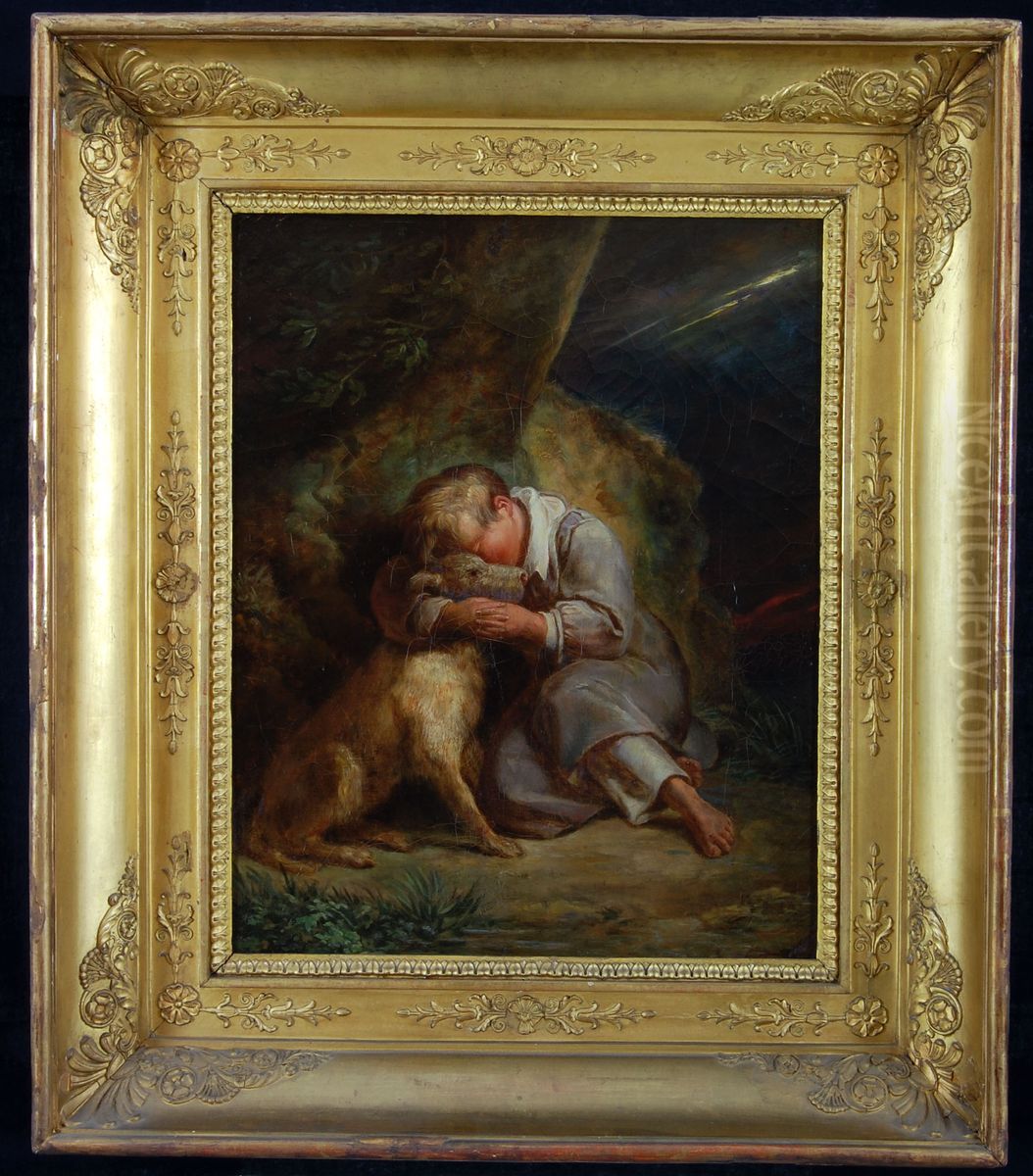 Kind met hond Oil Painting by Ary Scheffer