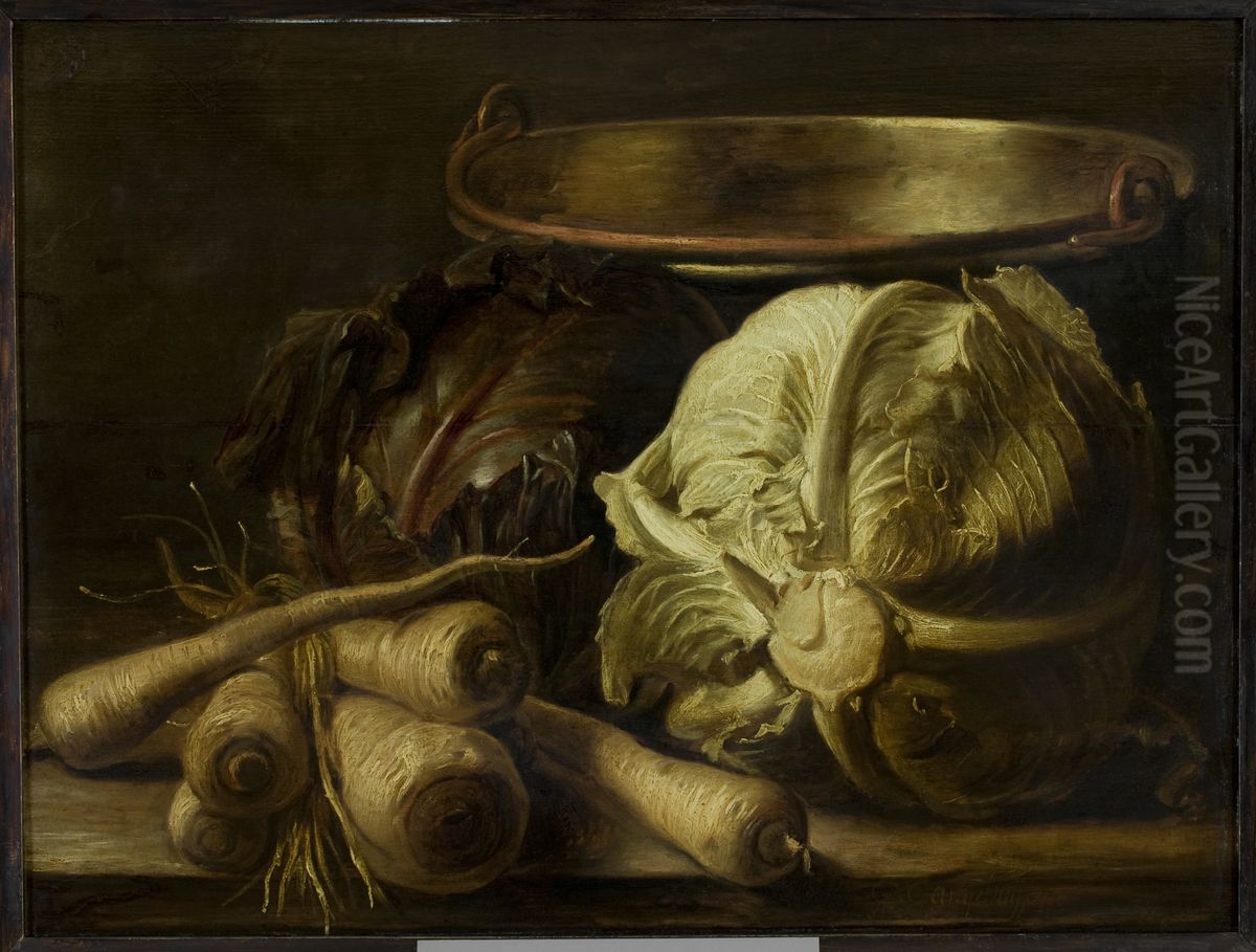 Stilleven met rode en witte kool Oil Painting by Govert Dircksz. Camphuysen