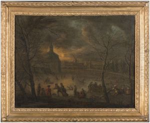 Moonlit landscape in winter