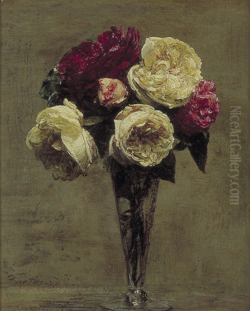 Vaas met theerozen Oil Painting by Henri Fantin-Latour