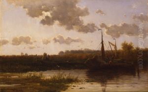 Polderlandschap met aangemeerde zeilboot