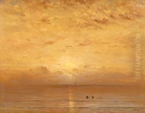 Zonsondergang met garnalenvissers
