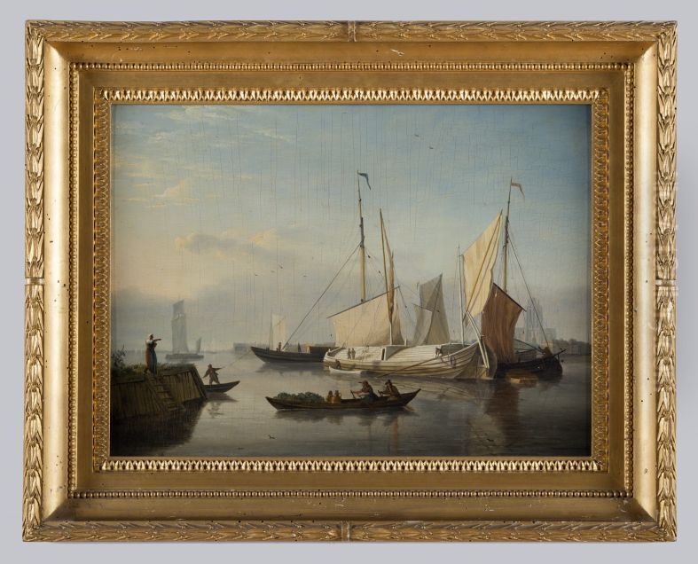 Harbour with ships Oil Painting by Nicolaas Baur