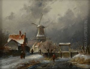 Bevroren sloot met schutsluis