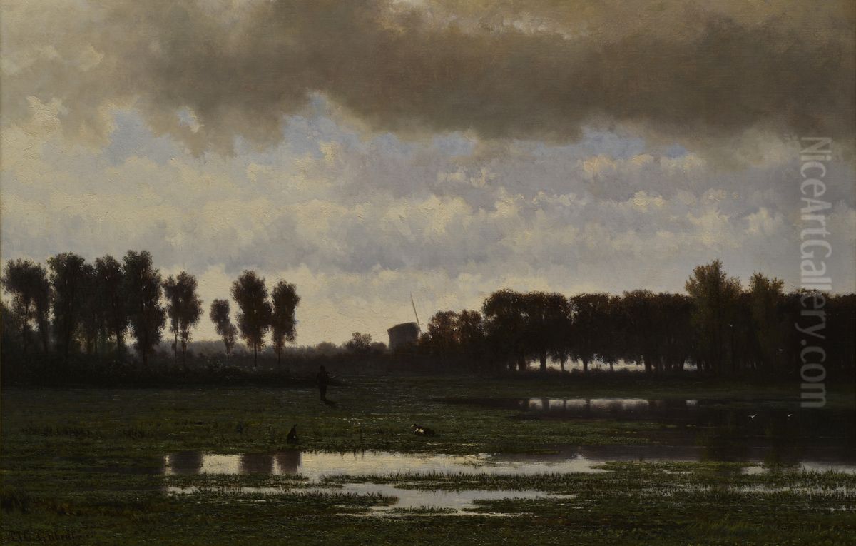 Jager in een polderlandschap Oil Painting by Paul Joseph Constantine Gabriel