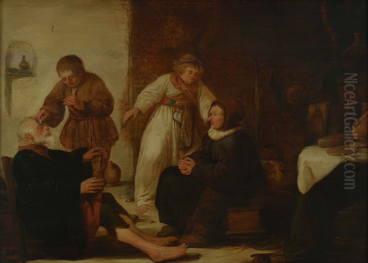 Tobias puts the gall of the fish on his father's eyes (Tobit 11:10) Oil Painting by Benjamin Gerritsz Cuyp