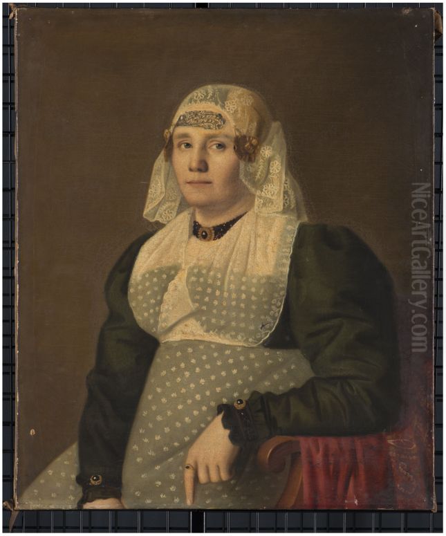 Portret van Geertruida Toussaint Beekkerk met Friese hoofddracht Oil Painting by Willem Bartel Van Der Kooi