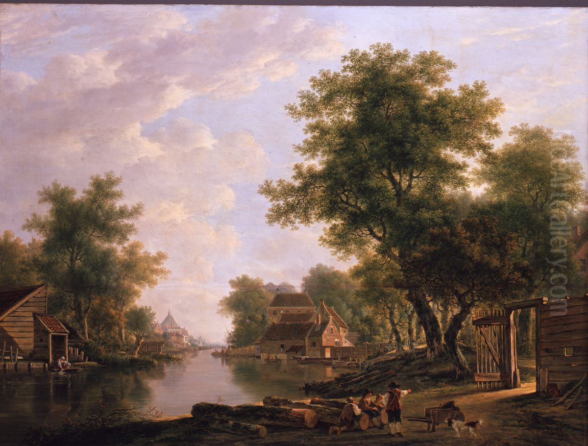 Landschap met rivier en geboomte in de omgeving van Dordrecht Oil Painting by Jacob van Strij