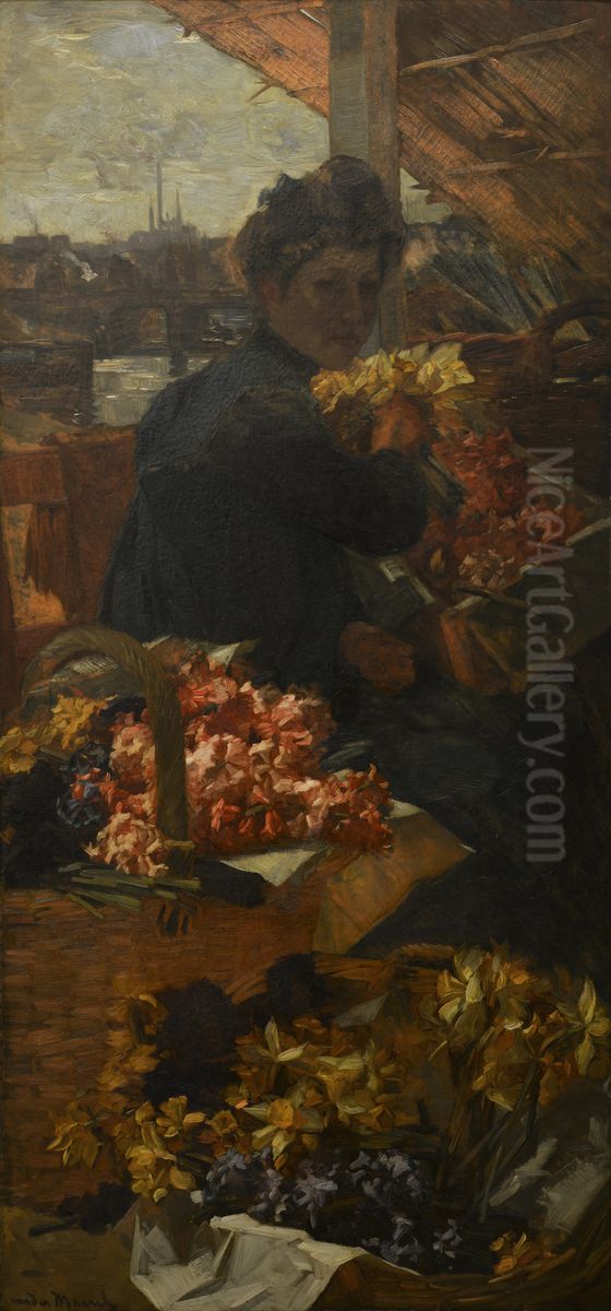 Bloemenverkoopster Oil Painting by Marinus Van Der Maarel