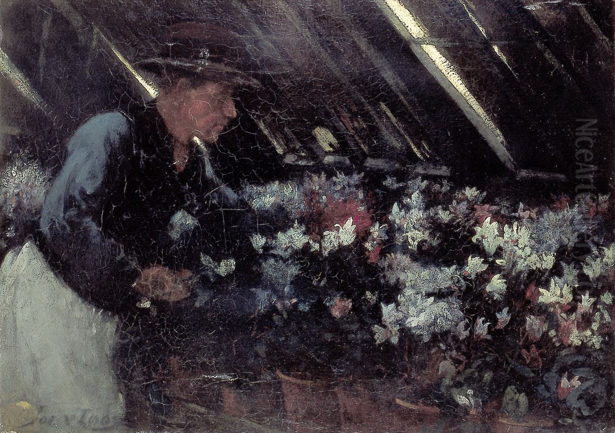 Man in de kweekkas Oil Painting by Jacobus Van Looy