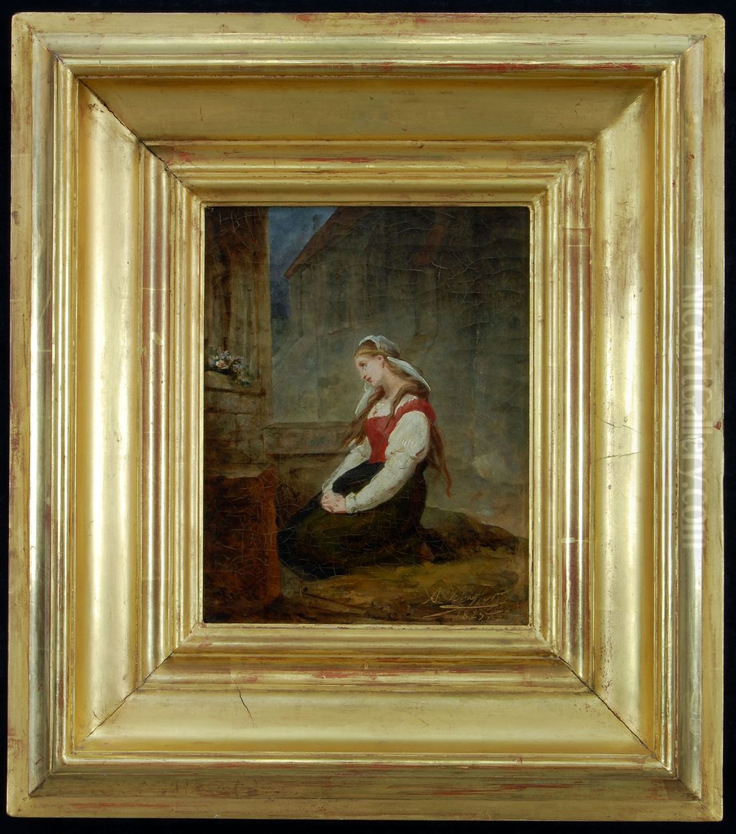 Gretchen in gebed voor het beeld van de Moeder van Smarten Oil Painting by Ary Scheffer