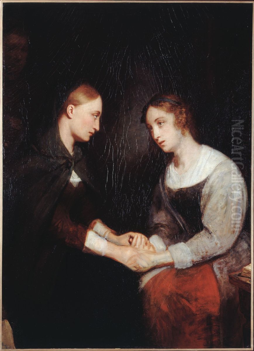 Effie en Janny Deans in de gevangenis van Edinburgh Oil Painting by Ary Scheffer