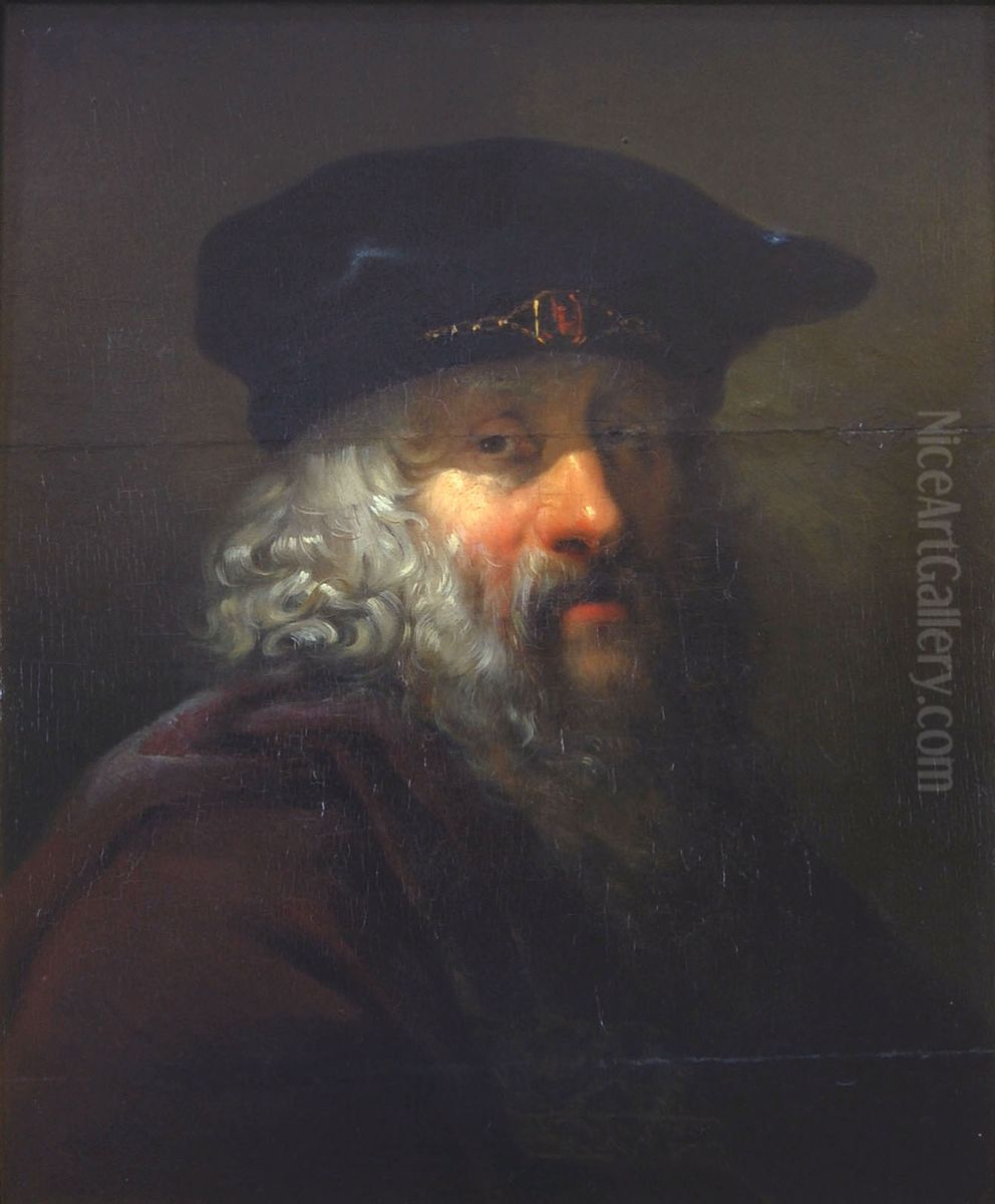 Kop van grijsaard met baret op het hoofd Oil Painting by Ary Scheffer
