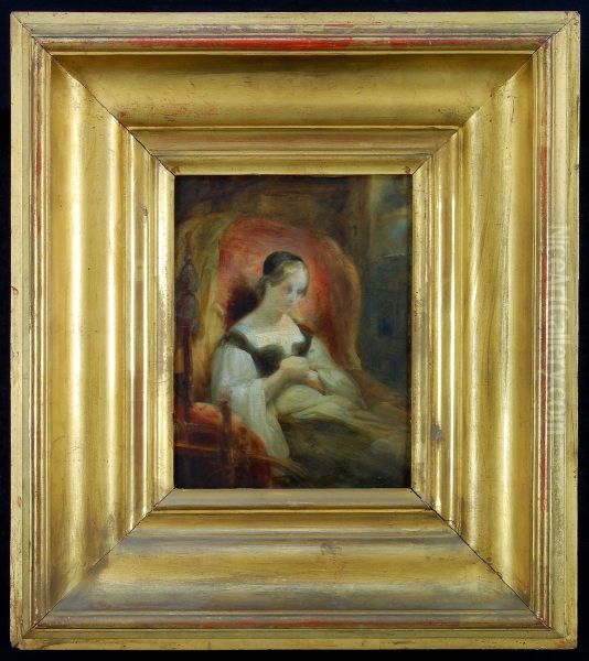 Margaret at the Spinning Wheel (Goethe, Faust 1, 15) Oil Painting by Ary Scheffer