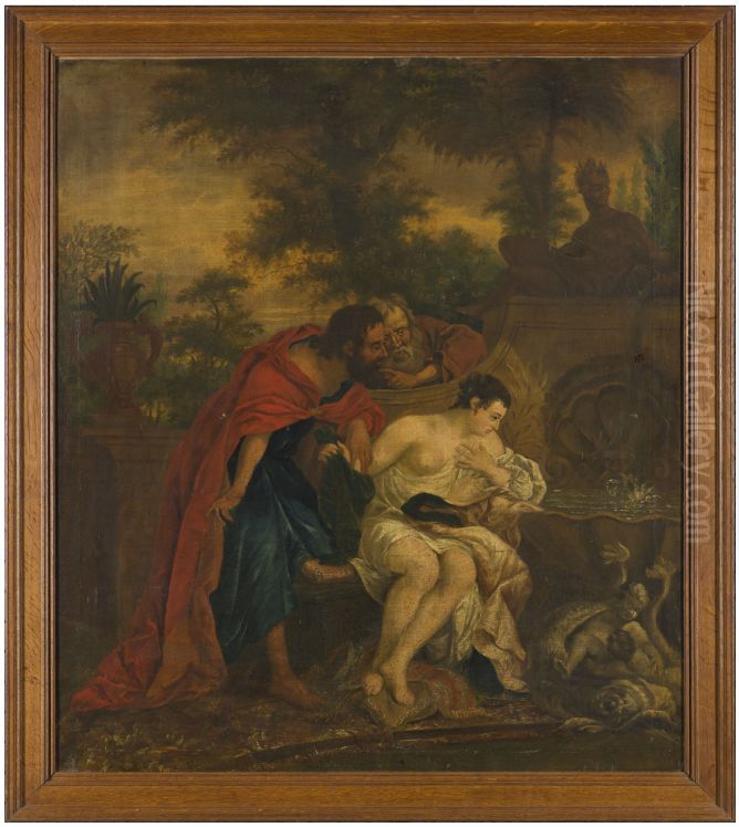 Suzanna met de twee ouderlingen Oil Painting by Johannes Buma