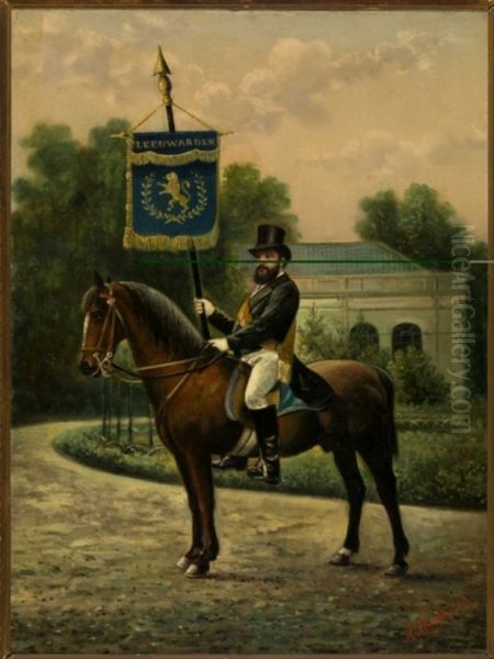 Portret van Adam Zelle als vaandeldrager van de erewacht te paard Oil Painting by Albert Martin
