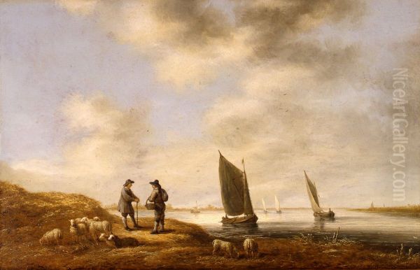Dutch River Scene Oil Painting by Aelbert Cuyp