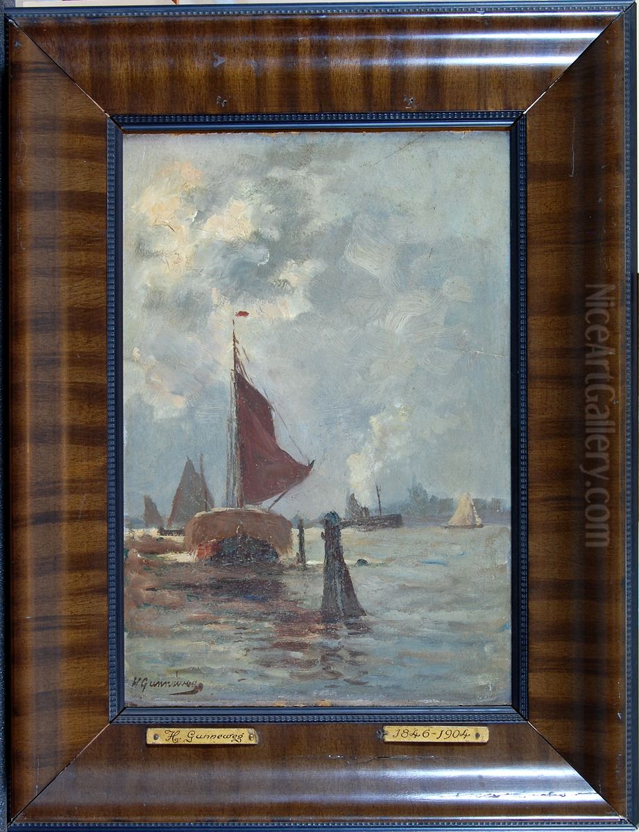 Op de rivier Oil Painting by Herman Gunneweg
